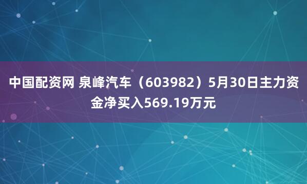 中国配资网 泉峰汽车（603982）5月30日主力资金净买入569.19万元